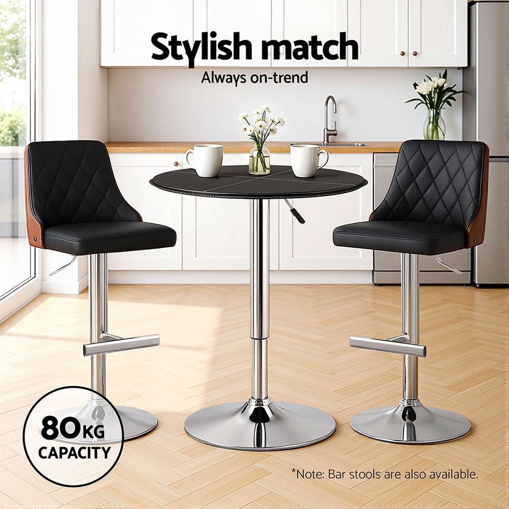 Artiss Bar Table Round Swivel Height Adjustable 62cm Modern PVC Leather Black