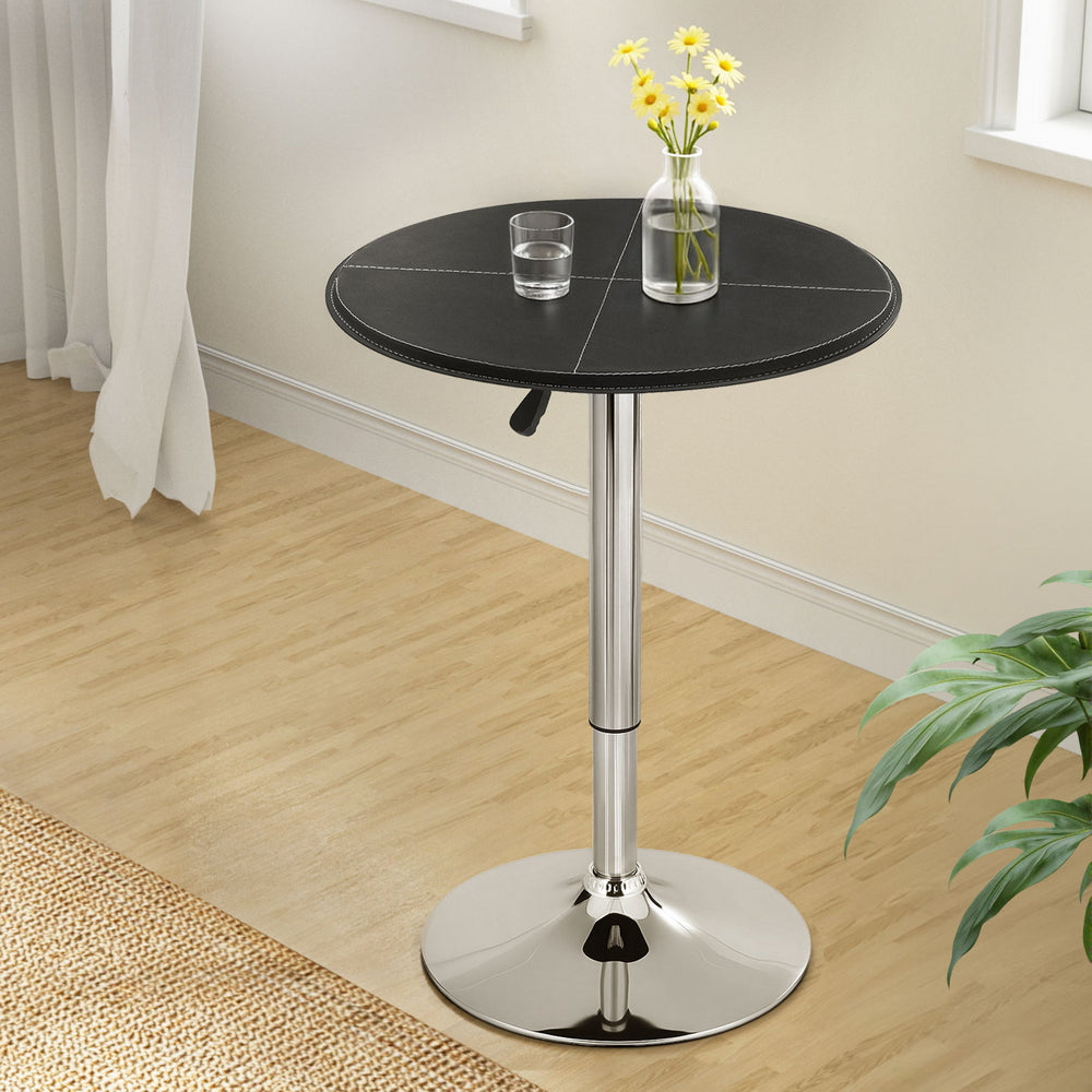Artiss Bar Table Round Swivel Height Adjustable 62cm Modern PVC Leather Black
