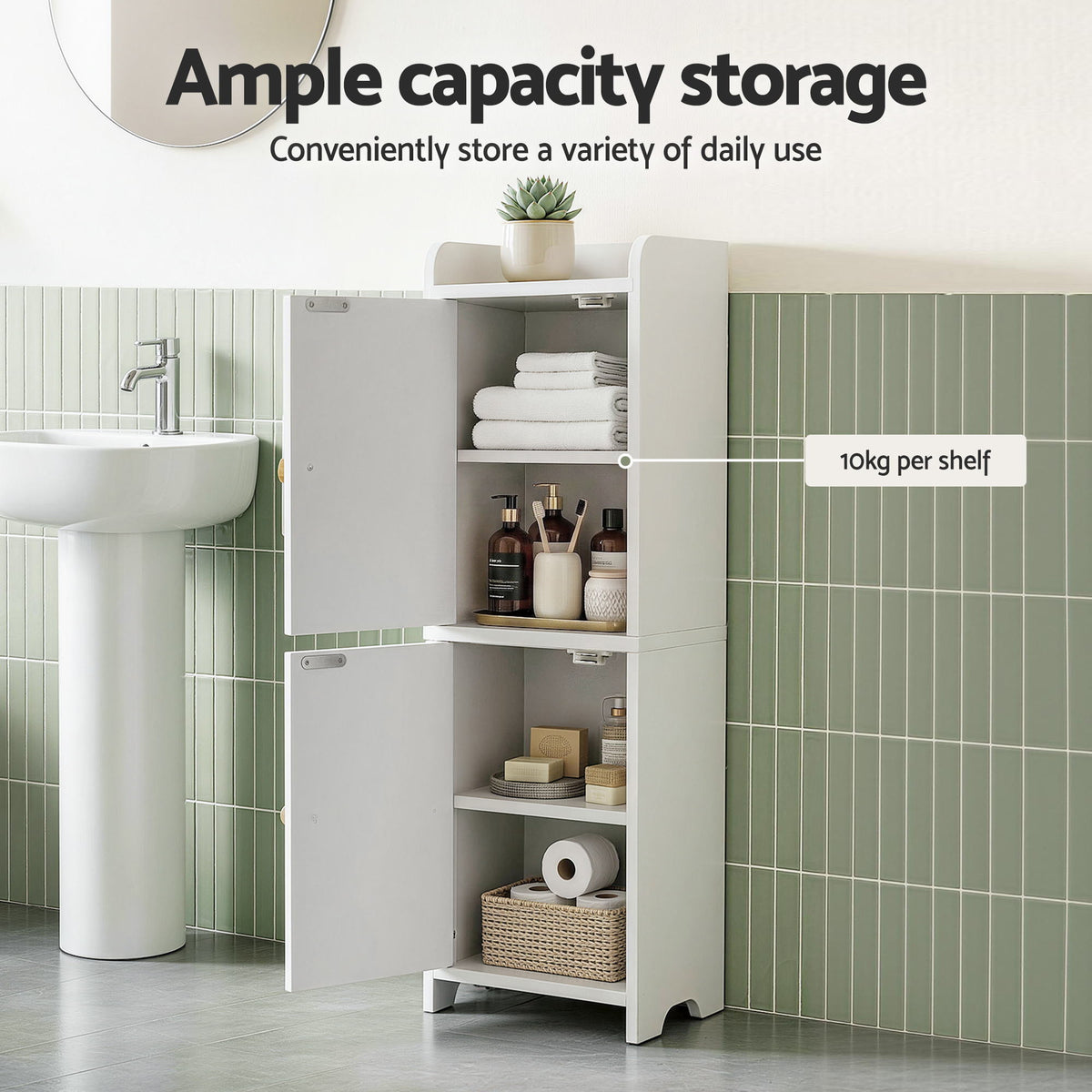 Artiss Bathroom Storage Cabinet 2-Tier Slim Toilet Organizer Adjustable White