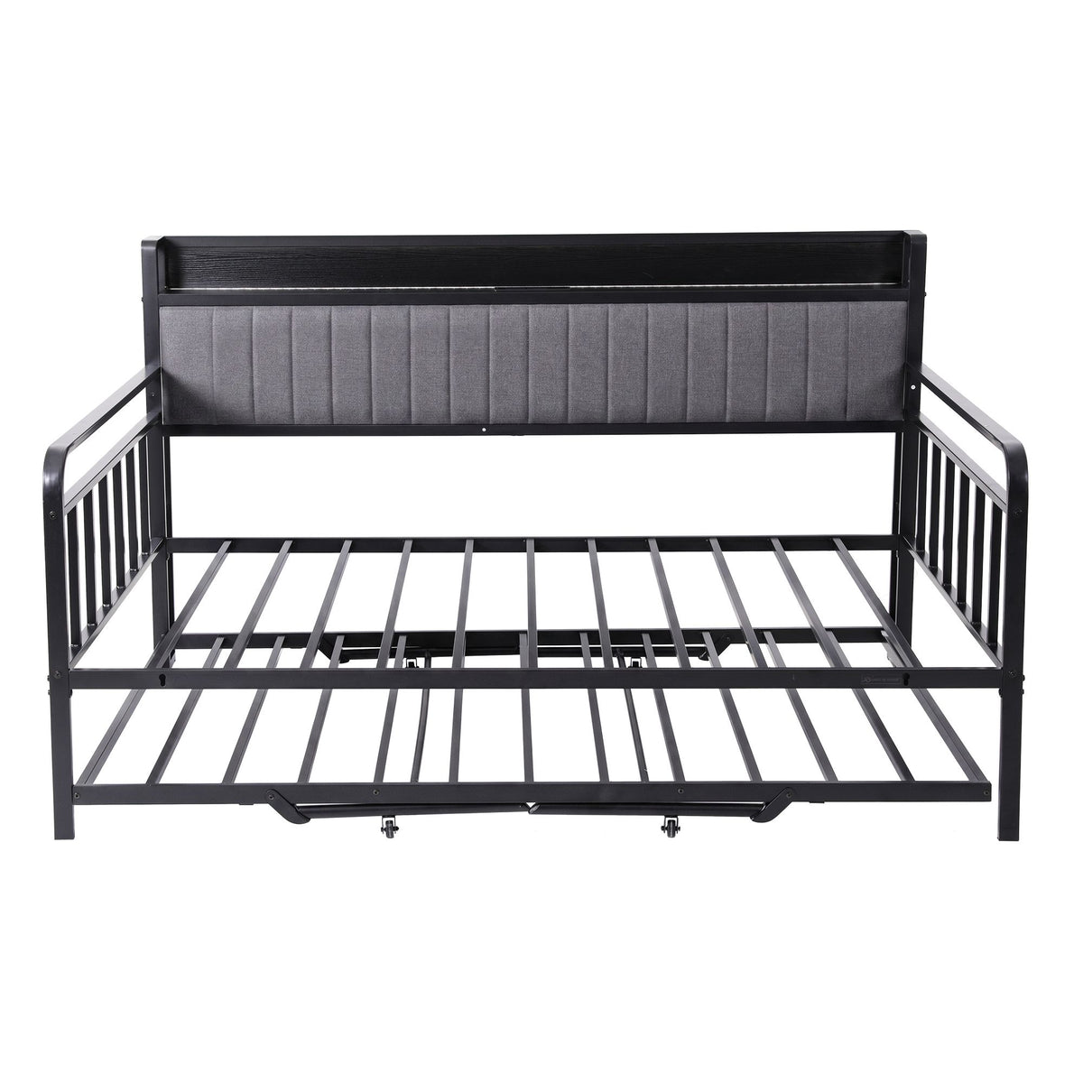 Artiss Bed Frame Double LED Metal Trundle Daybed with Charging Station TURN