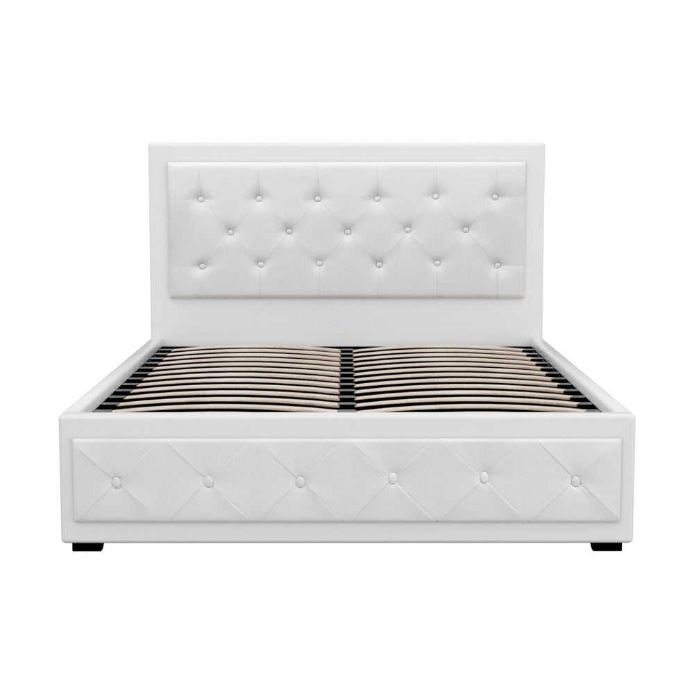 Artiss Bed Frame Double Size Gas Lift White TIYO