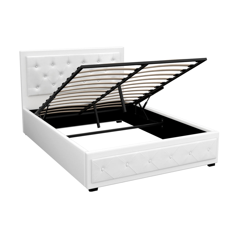 Artiss Bed Frame Double Size Gas Lift White TIYO