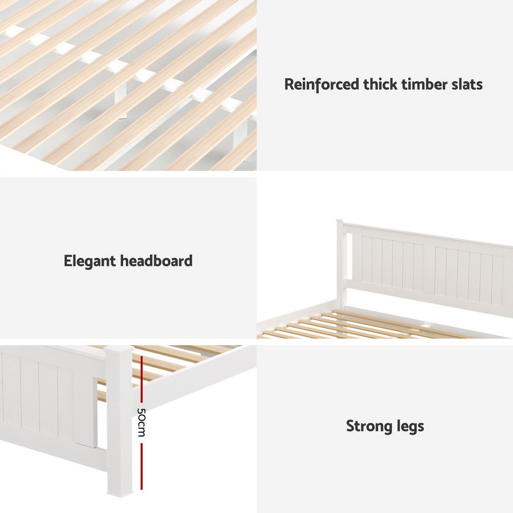 Artiss Bed Frame Double Size Wooden Platform with 2 Storage Drawers White RIO