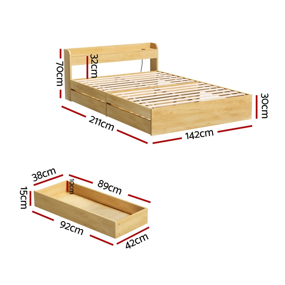 Artiss Bed Frame Double Size with Charging Ports and 2 Drawers AURA