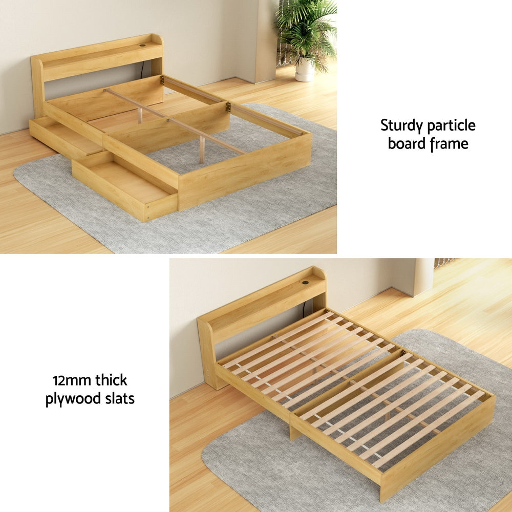 Artiss Bed Frame Double Size with Charging Ports and 2 Drawers AURA