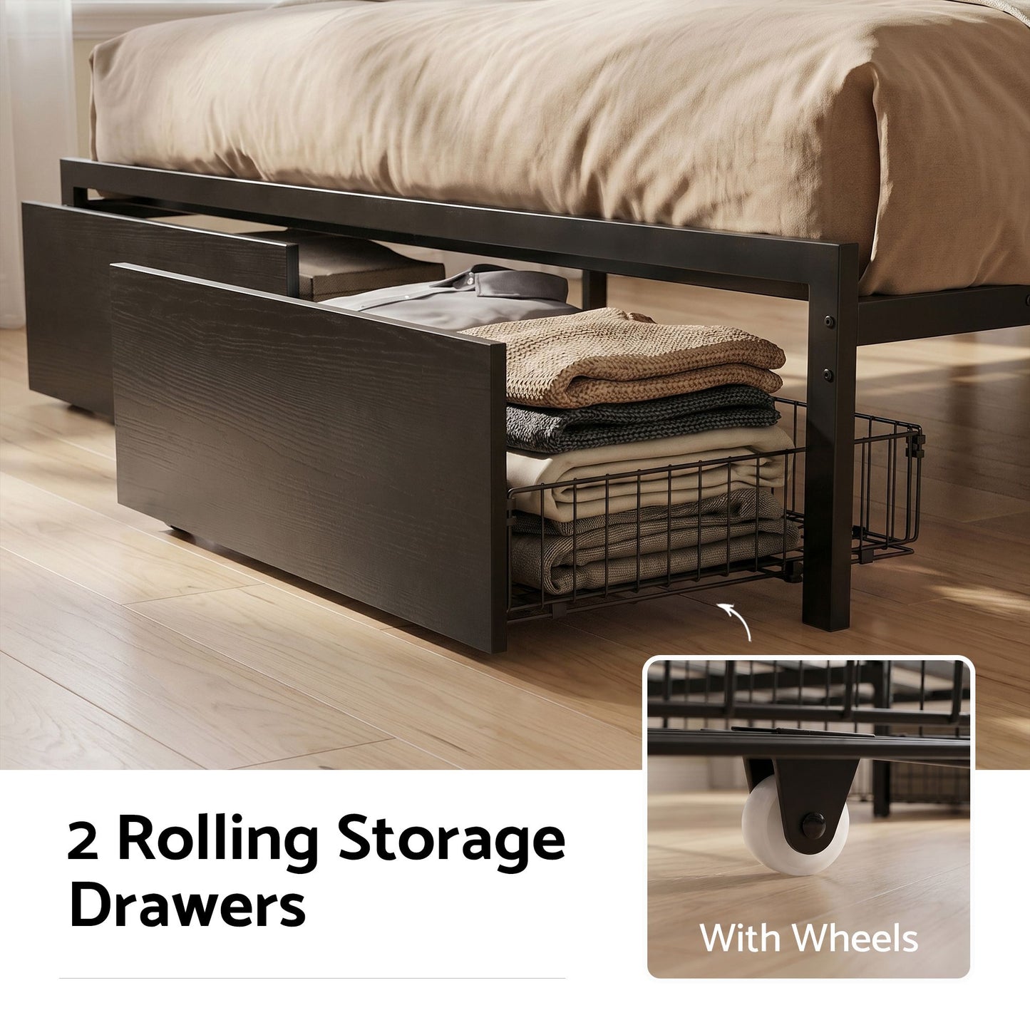 Artiss Bed Frame Double with Charging Station Storage Organizer Drawers LED ZAC