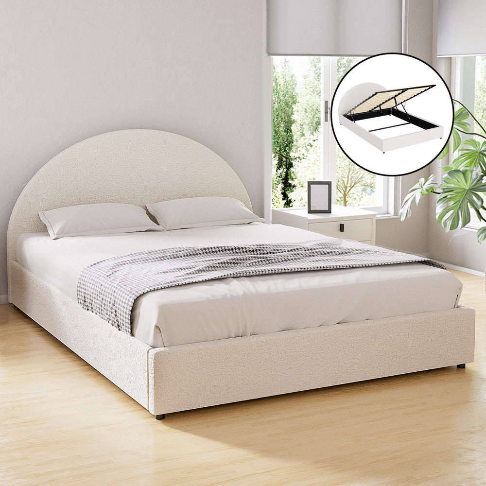 Artiss Bed Frame Gas Lift Strorage Beds Base Platform Boucle Fabric Queen ELLA