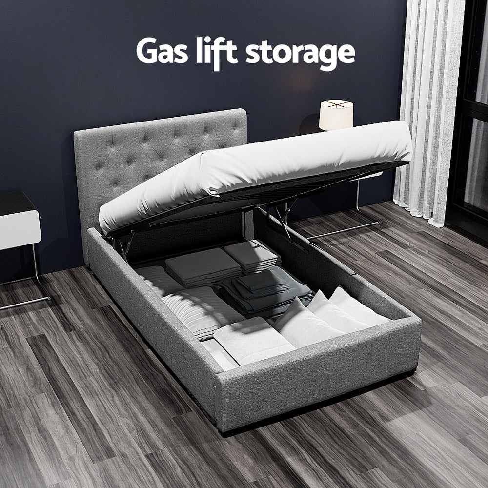 Artiss Bed Frame King Single Size Gas Lift Grey VILA