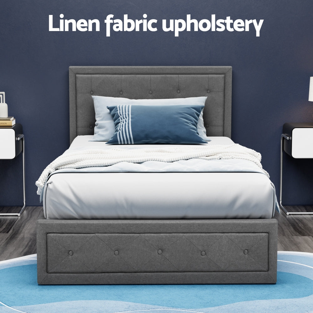 Artiss Bed Frame King Single Size Gas Lift Storage Mattress Base Wooden Grey