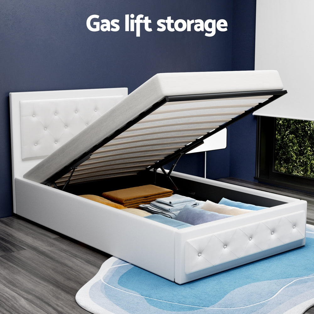 Artiss Bed Frame King Single Size Gas Lift White TIYO