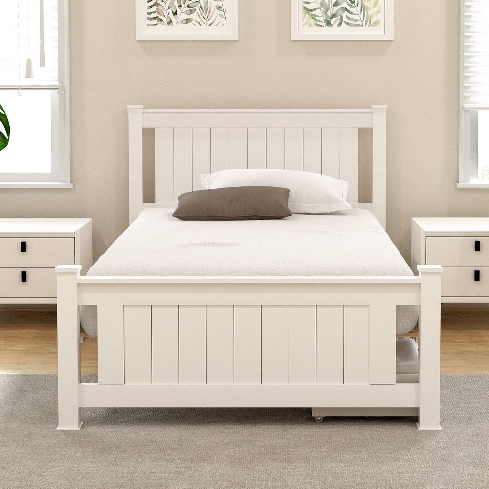 Artiss Bed Frame King Single Size Wooden Platform with 2 Storage Drawers White RIO