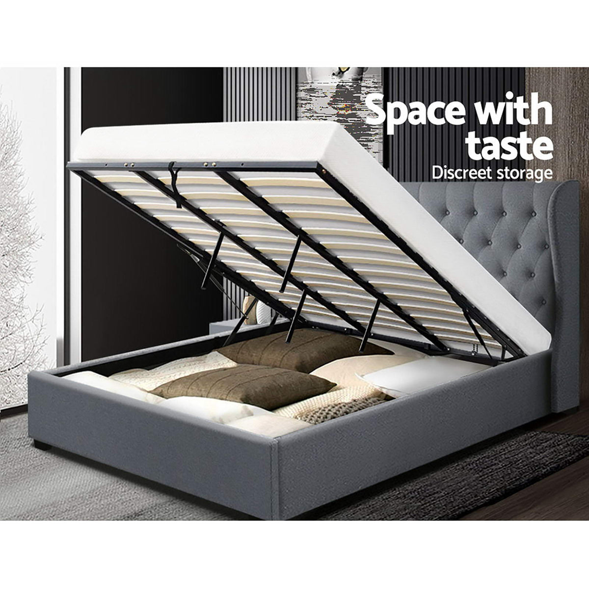 Artiss Bed Frame King Size Gas Lift Grey ISSA