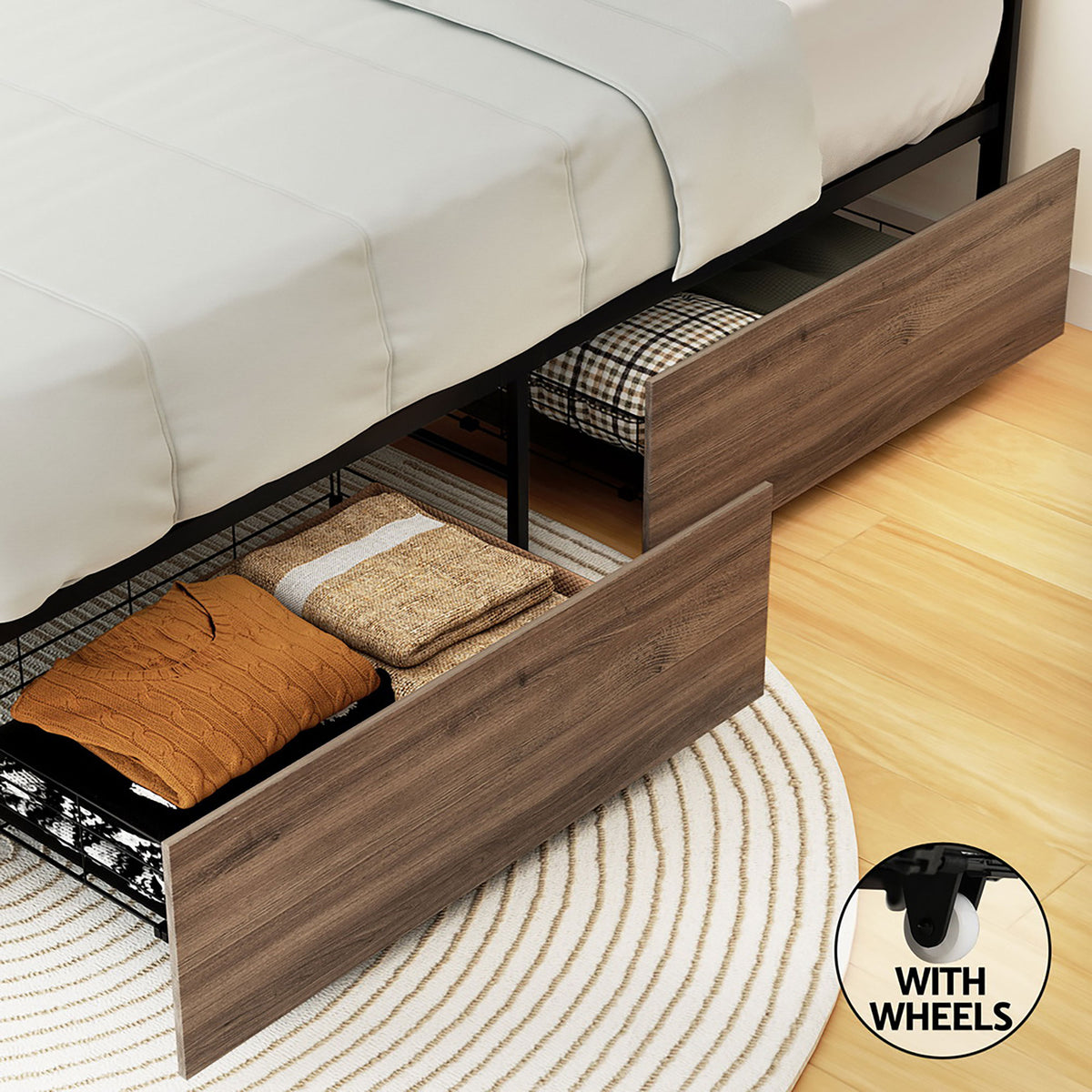 Artiss Bed Frame Metal Frame Queen Size Bed Base 2 Drawers OSLO