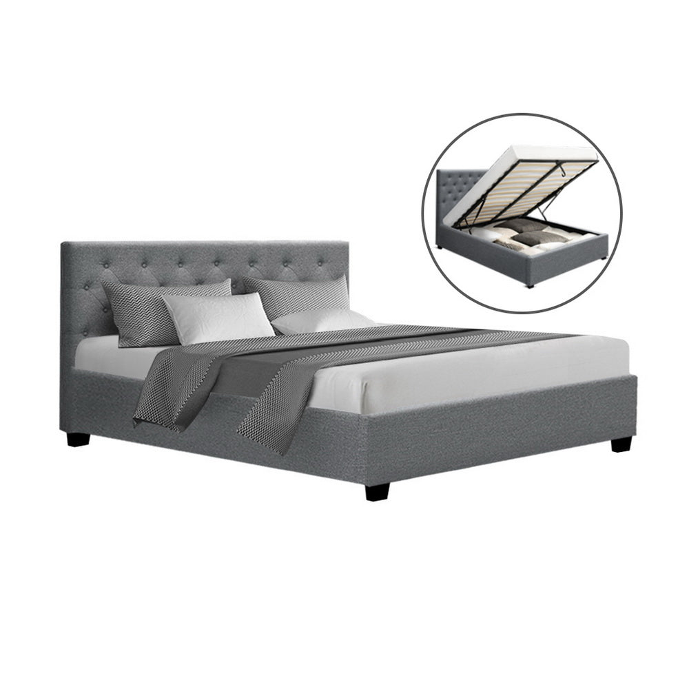 Artiss Bed Frame Queen Size Gas Lift Grey VILA