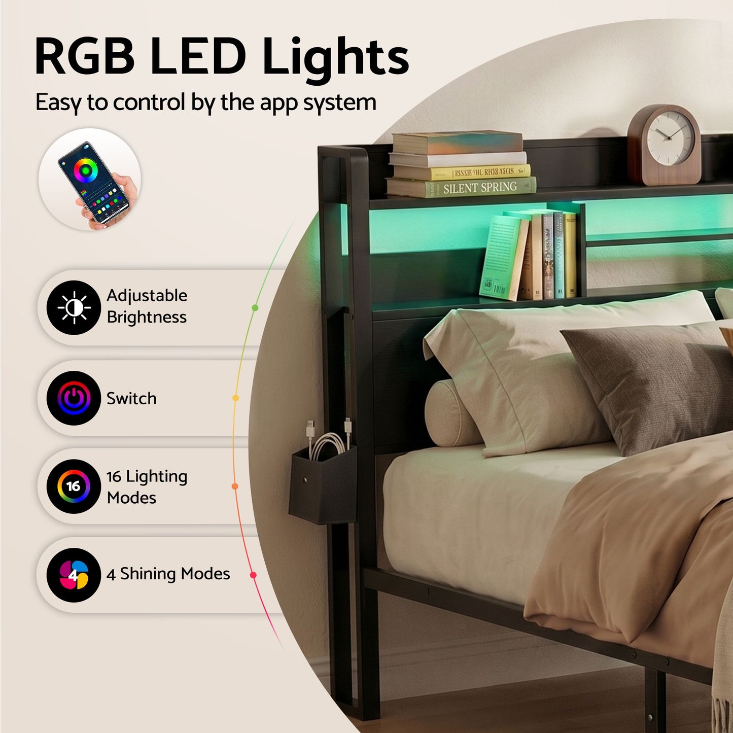 Artiss Bed Frame Queen with Charging Station Storage Organizer Drawers LED ZAC