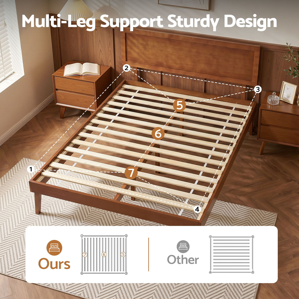 Artiss Bed Frame Single Size Wooden Bed Base Walnut SPLAY