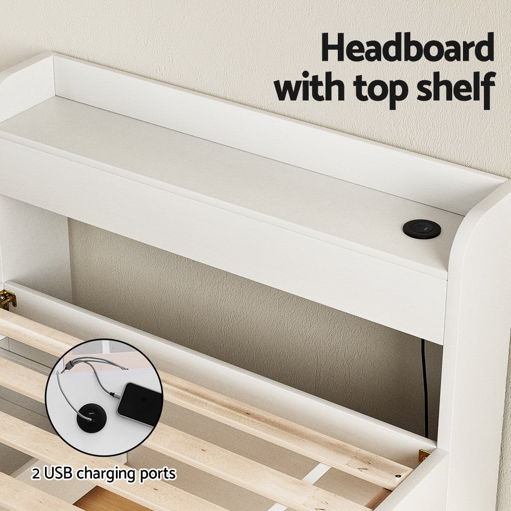 Artiss Bed Frame Single Size with Charging Ports and 2 Drawers AURA