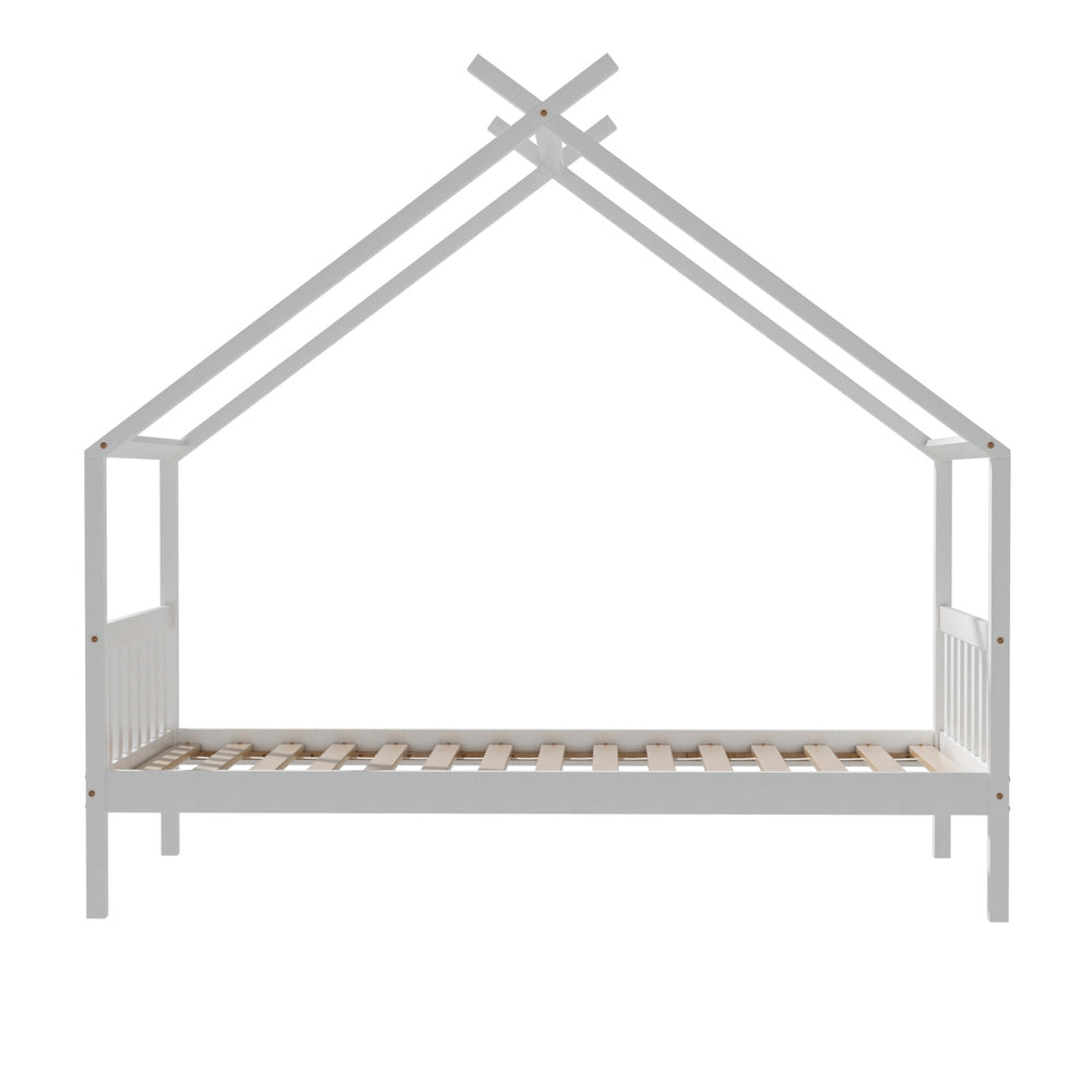 Artiss Bed Frame Wooden Base Kids Single Timber House with 2 Storage Drawers Beds White