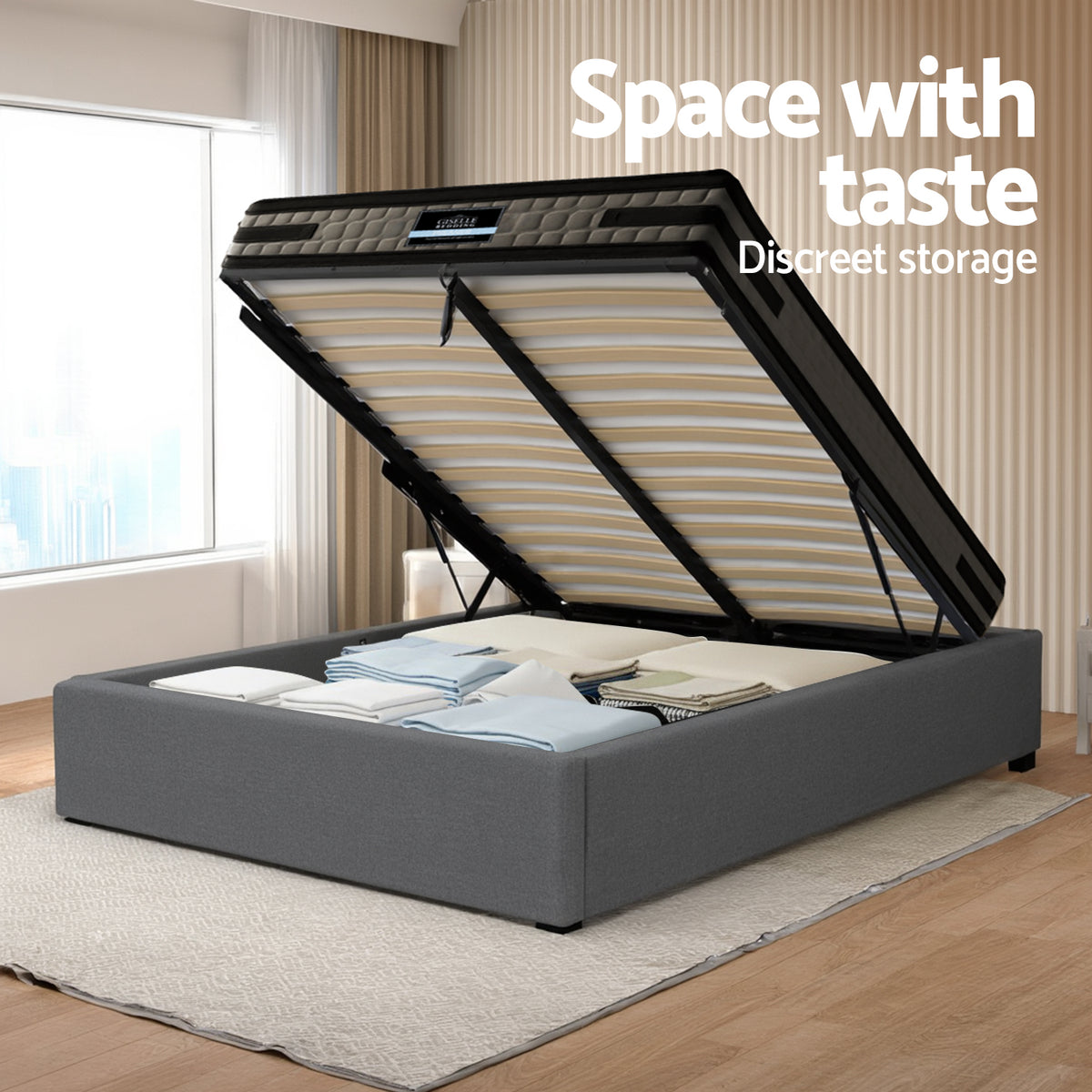 Artiss Bed Frame with 36cm Giselle Mattress Set King Single Gas Lift Base Grey