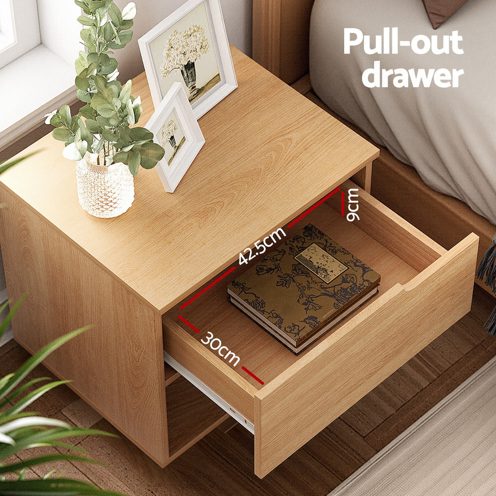Artiss Bedside Table 1 Drawer 1 Shelf Nightstand Pine