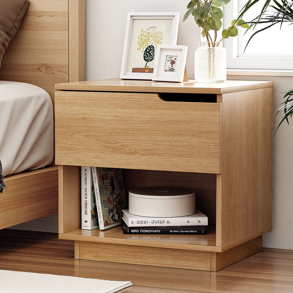 Artiss Bedside Table 1 Drawer 1 Shelf Nightstand Pine