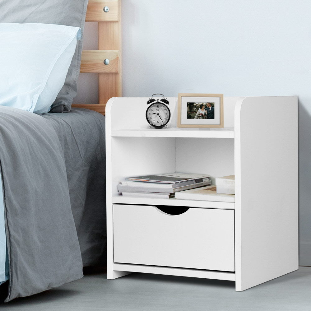 Artiss Bedside Table 1 Drawer with Shelf - FARA White