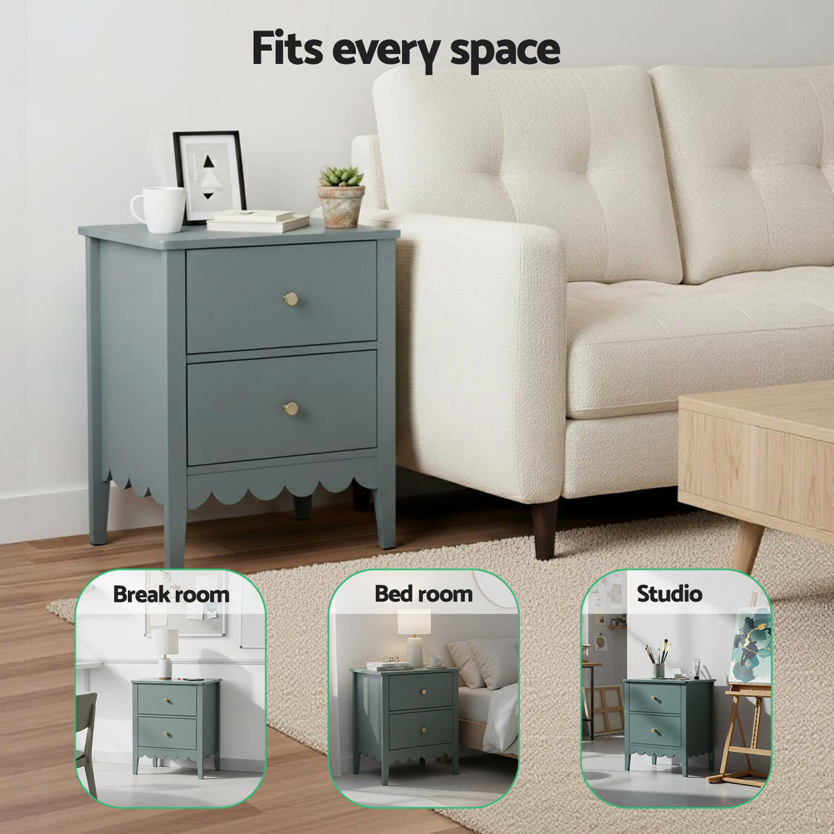 Artiss Bedside Table 2 Drawers Bedroom Storage Nightstand Green