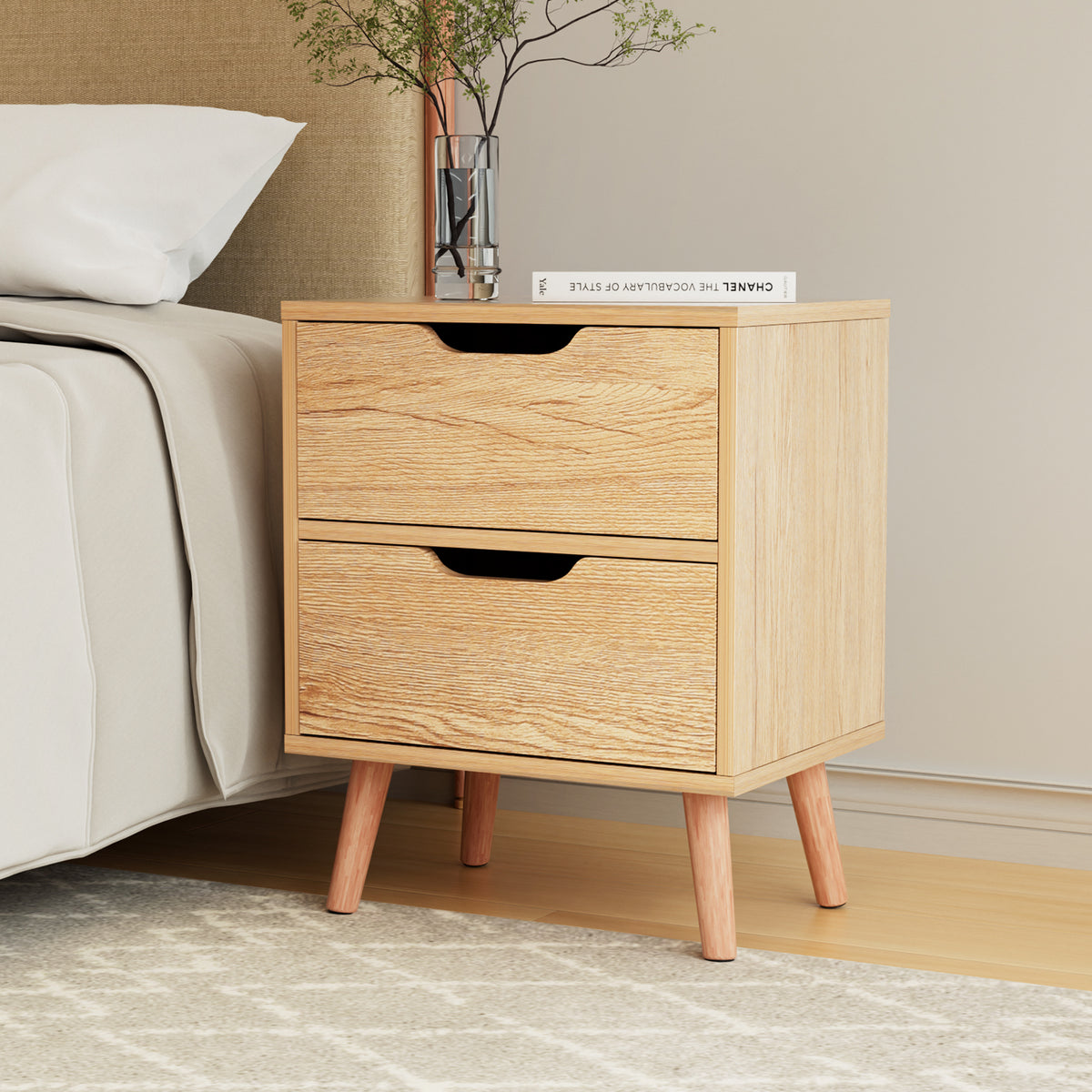 Artiss Bedside Table 2 Drawers Nightstand - BODEN Pine