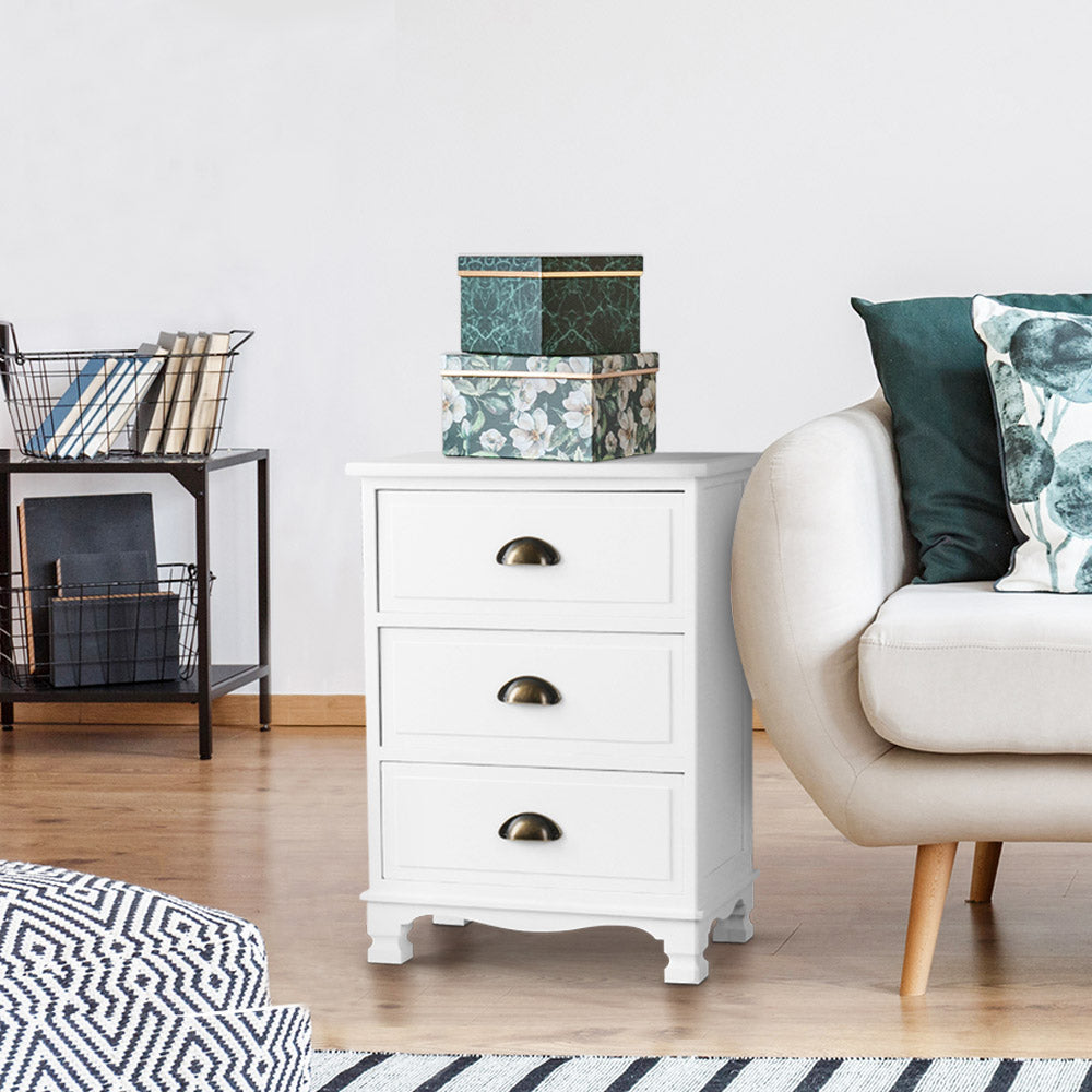 Artiss Bedside Table 3 Drawers Vintage - THYME White