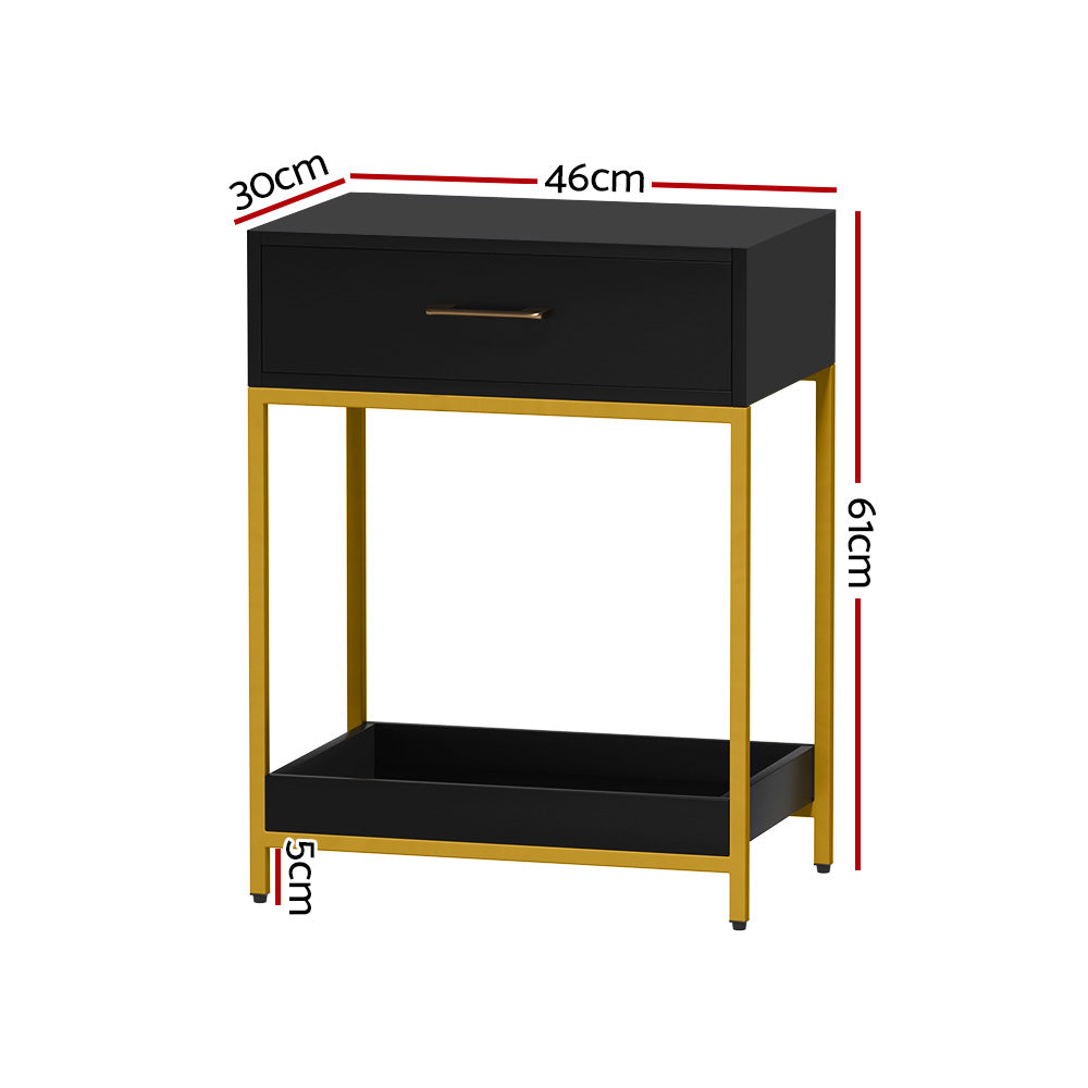 Artiss Bedside Table Drawers Side Table Shelf Storage Nightstand Black MASON