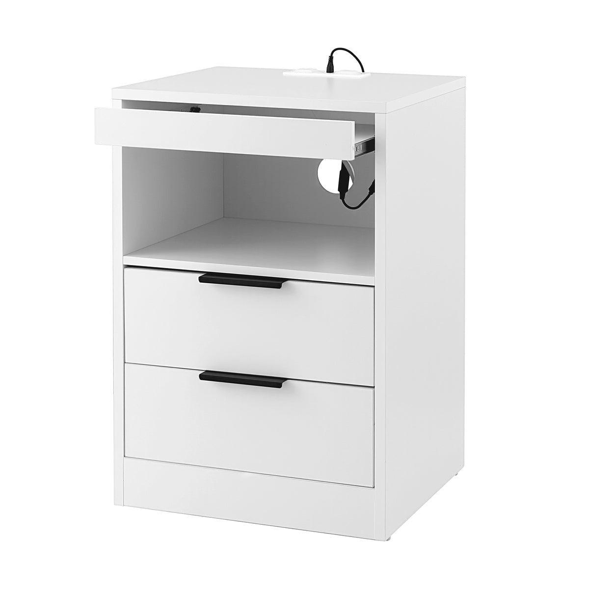 Artiss Bedside Table LED Nightstand Charging Station 2 Drawers - White