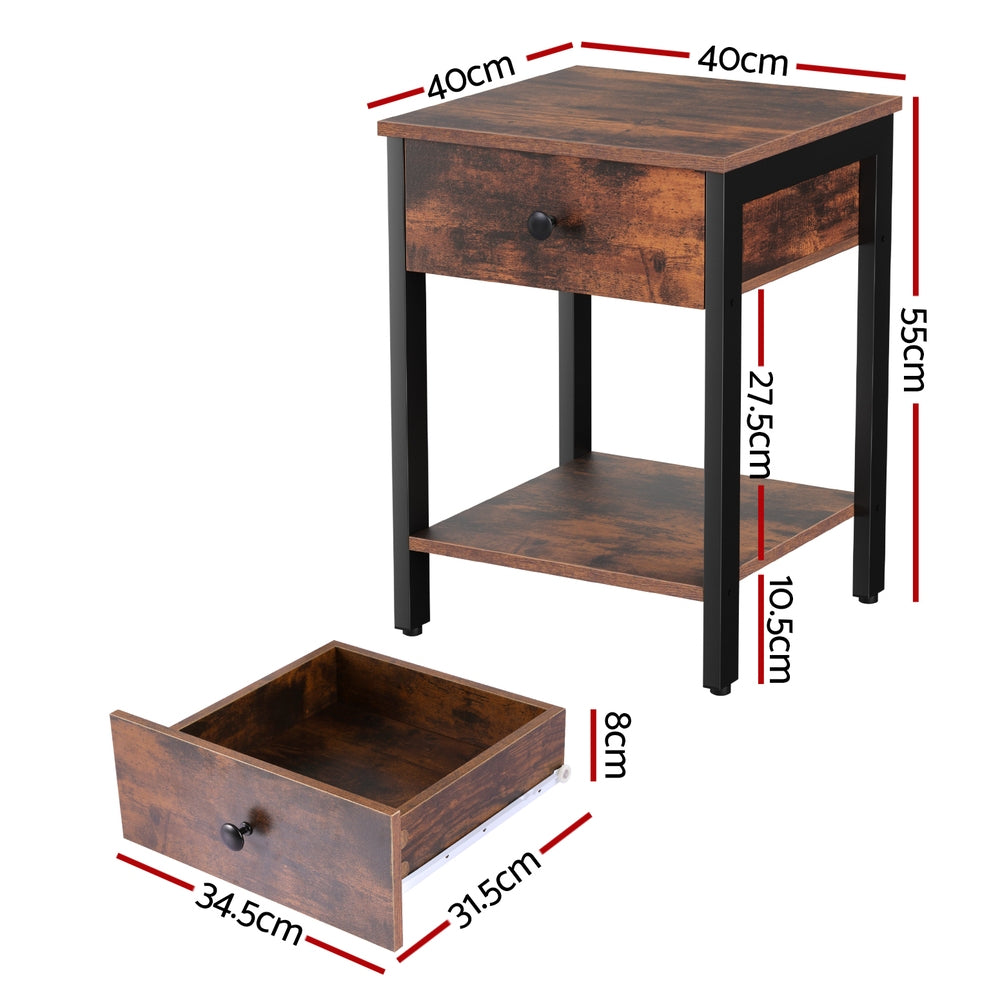 Artiss Bedside Table Nightstand 1 Drawer Shelves Walnut