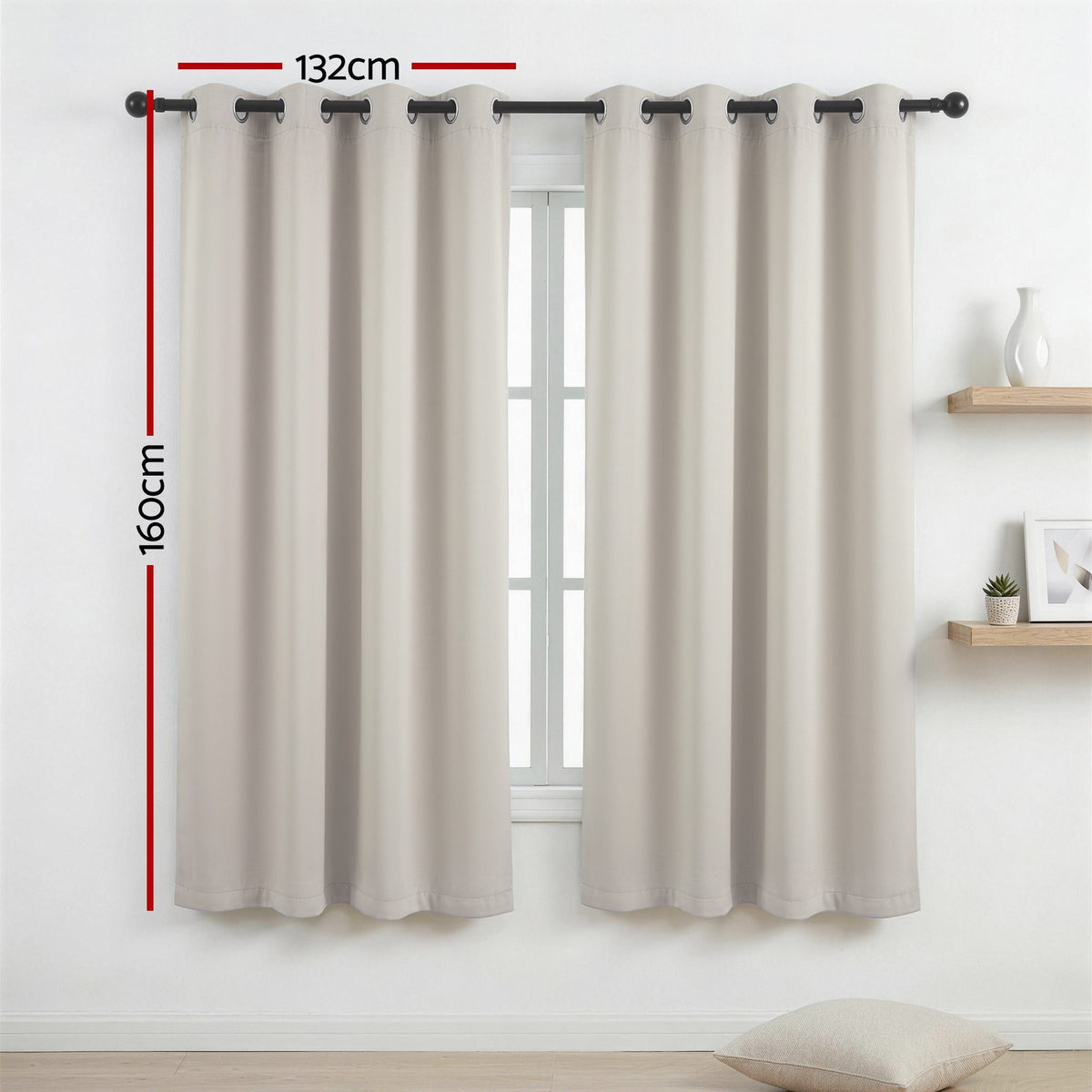 Artiss Blockout Curtains 2X 132x160cm Thermal Insulated Eyelet Drapes Beige