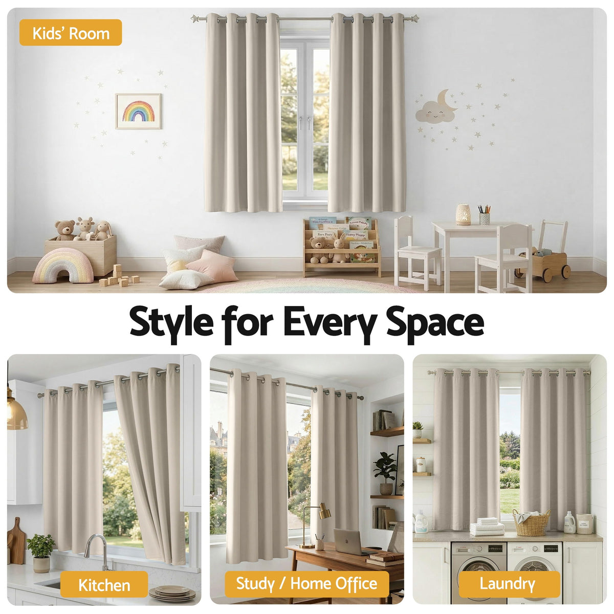 Artiss Blockout Curtains 2X 132x160cm Thermal Insulated Eyelet Drapes Beige