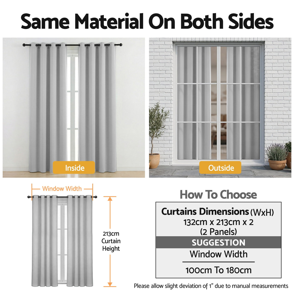 Artiss Blockout Curtains 2X 132x213cm Thermal Insulated Eyelet Drapes Grey
