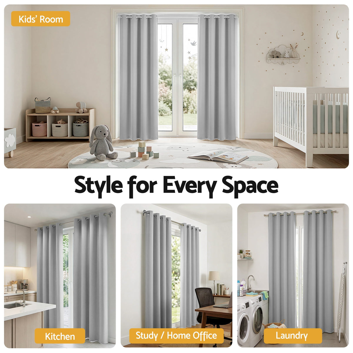 Artiss Blockout Curtains 2X 132x213cm Thermal Insulated Eyelet Drapes Grey