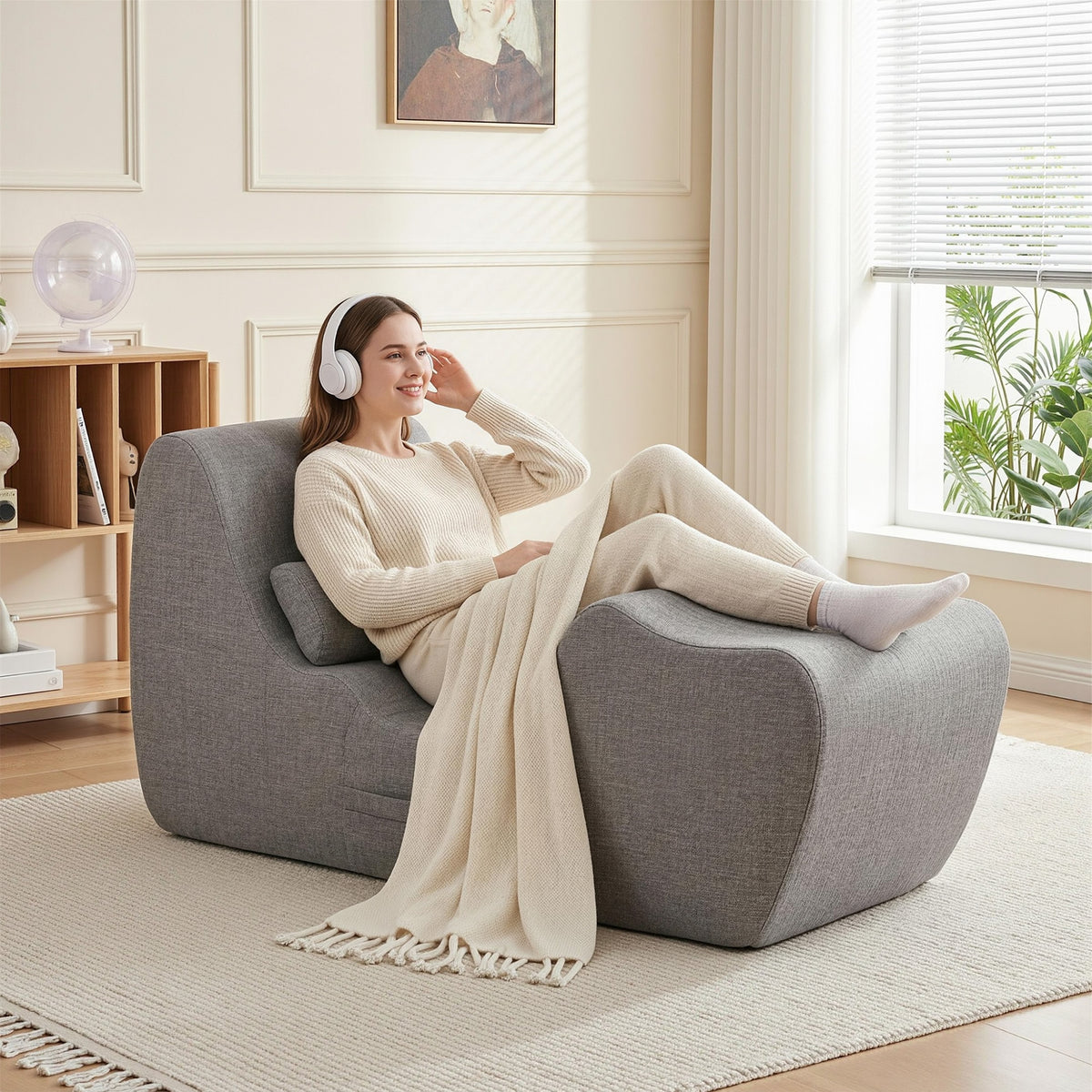 Artiss Chaise Lounge Chair Ergonomic S-Curve Floor Lounger Boneless Lounge Chairs Grey