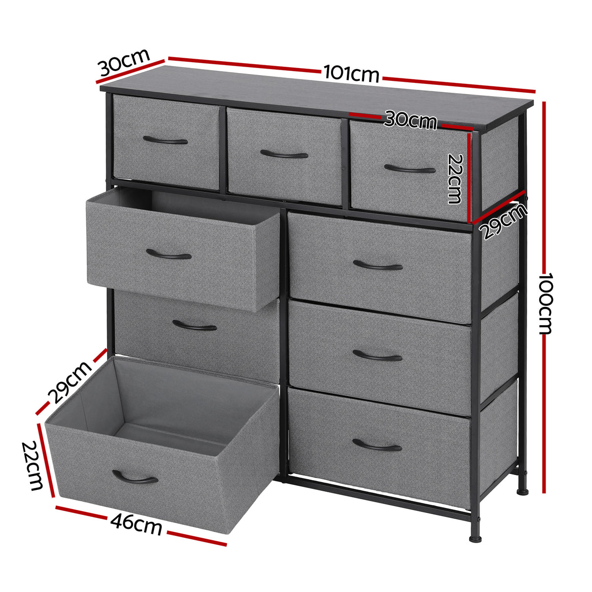 Artiss Chest of 9 Drawers Storage Dresser Tallboy Dark Grey