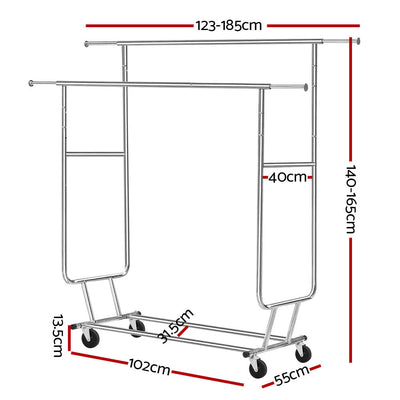 Artiss Clothes Rack Airer Double Rail Coat Stand Adjustable Hanger
