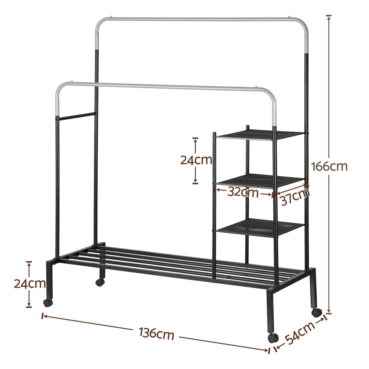Artiss Clothes Rack Double Rod Airer Rail Coat Stand Hanger Storage Shelf