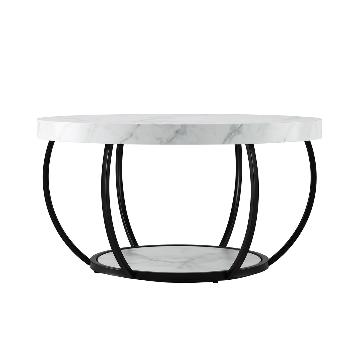 Artiss Coffee Table 2-Tier Marble Finish Round White&Black