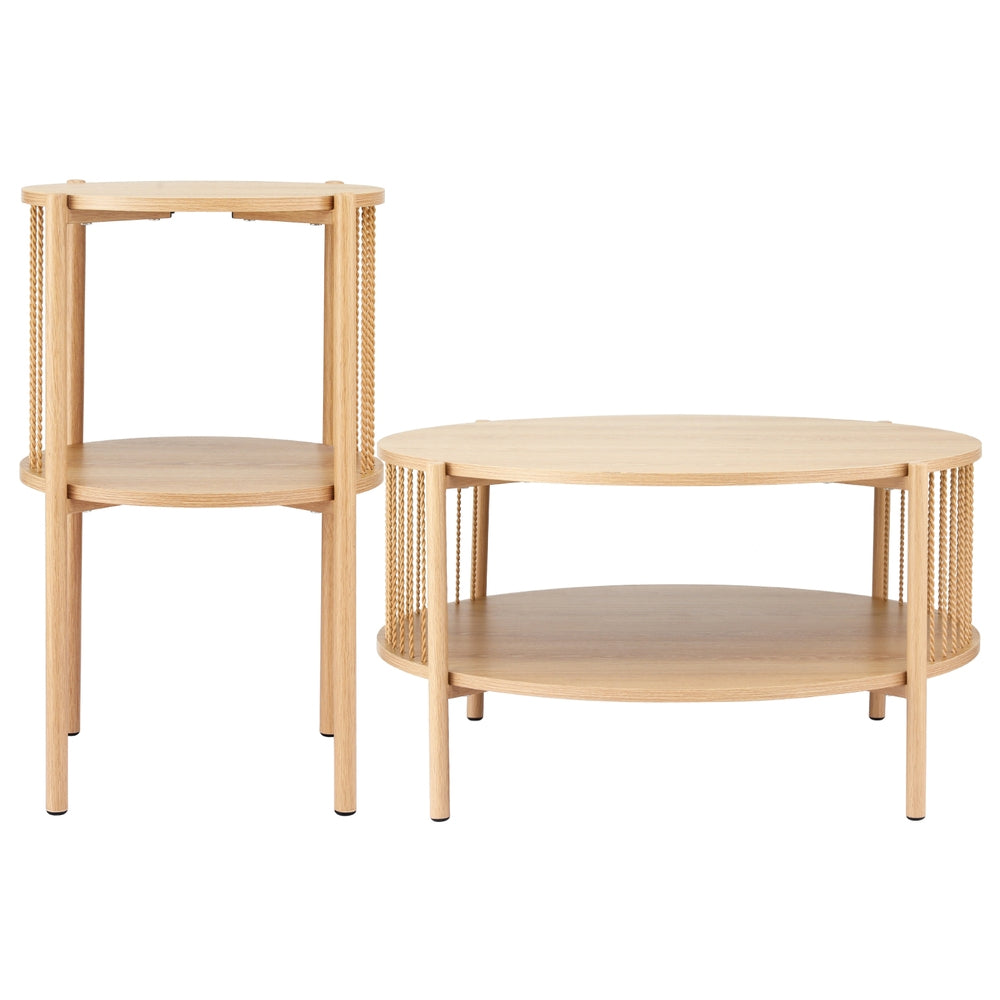 Artiss Coffee Table 2-Tier Round Wood