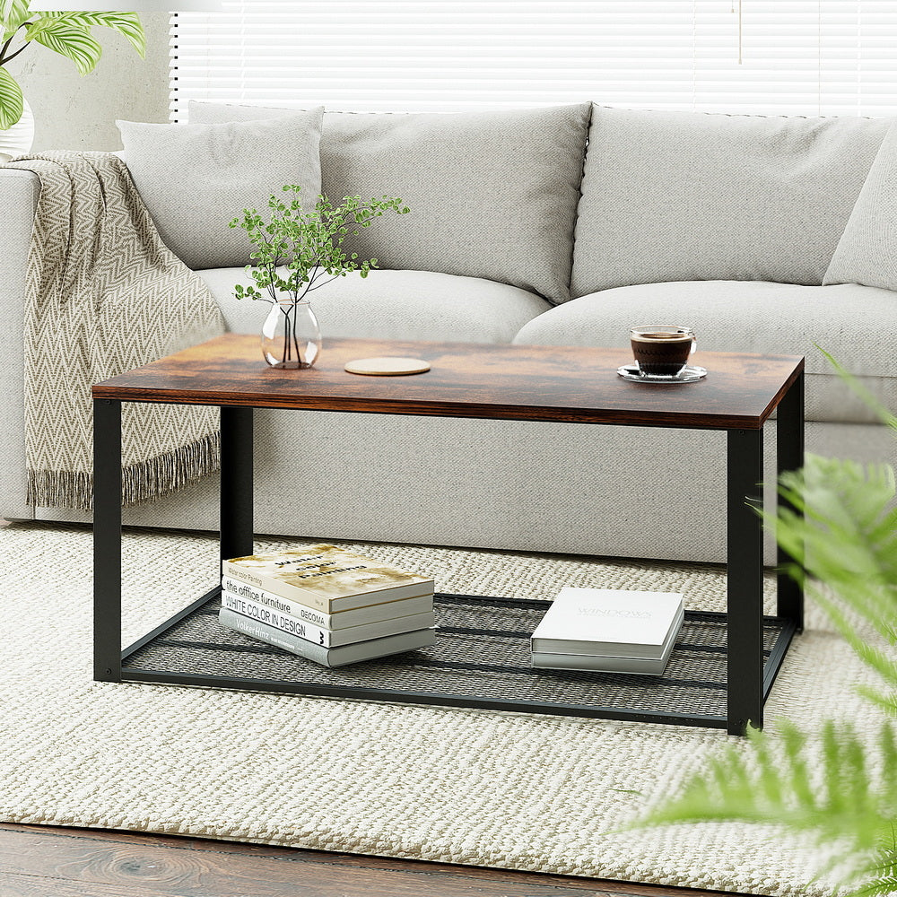 Artiss Coffee Table 2-Tier Rustic Brown 104CM
