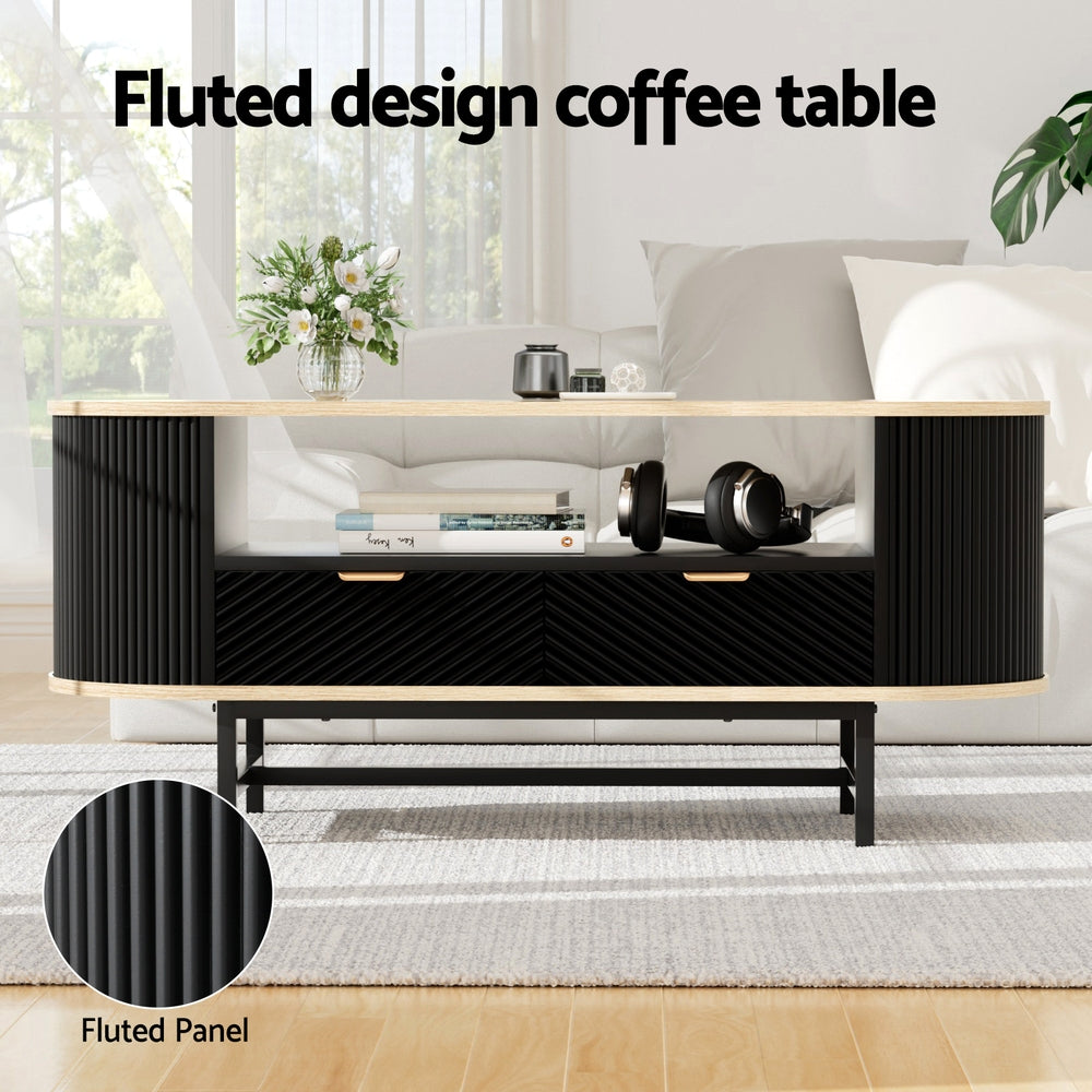 Artiss Coffee Table Drawer Shelf Wood&Black