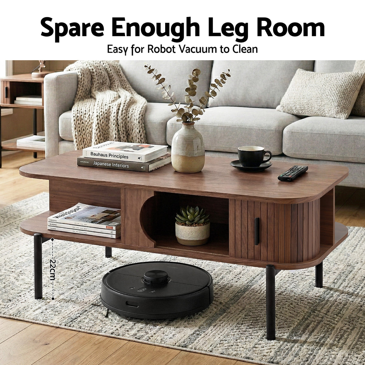 Artiss Coffee Table Living Room Center Table Shelf Cabinet Walnut