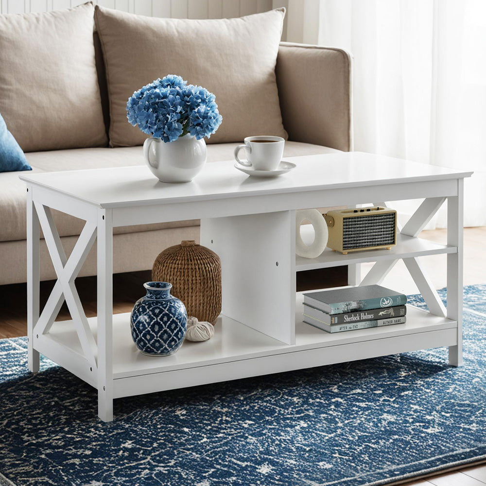 Artiss Coffee Table Storage Shelf White