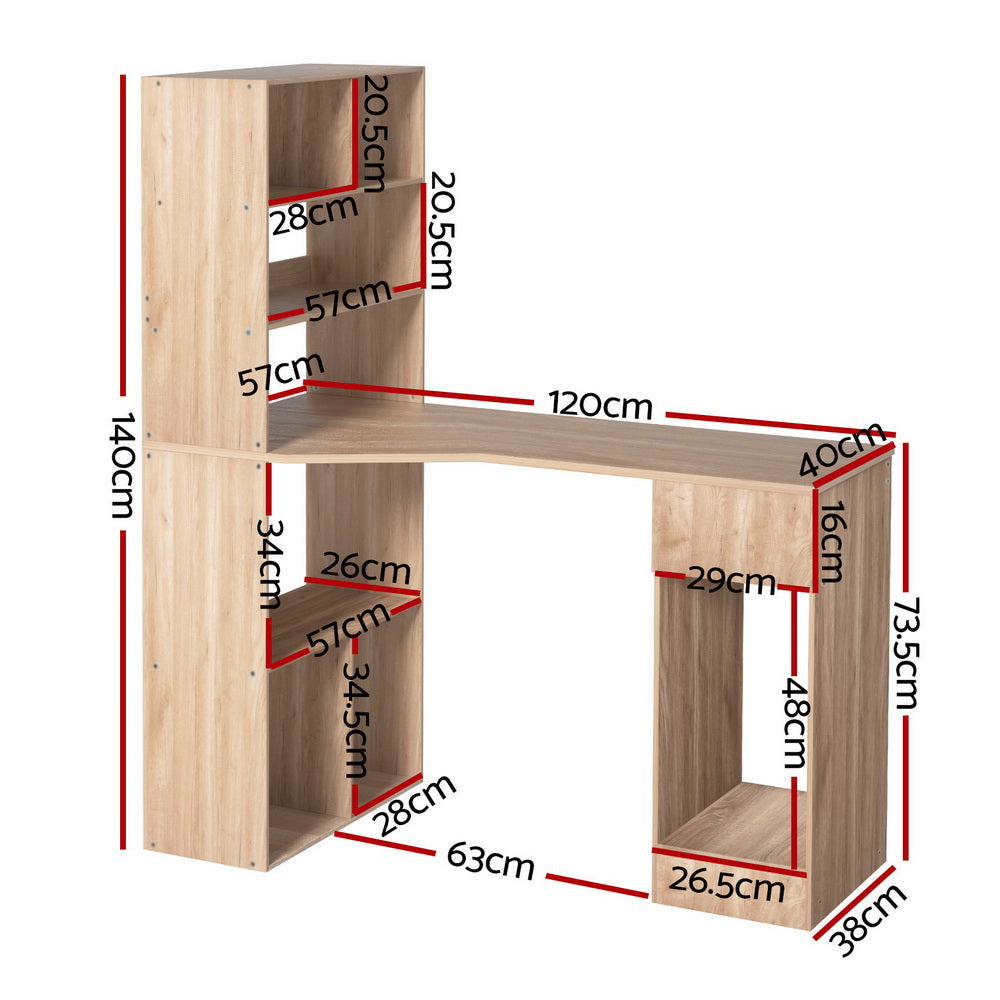 Artiss Computer Desk Bookshelf Drawer Cabinet Oak 120CM