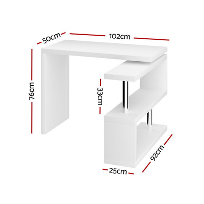 Artiss Computer Desk L-Shape Bookshelf White