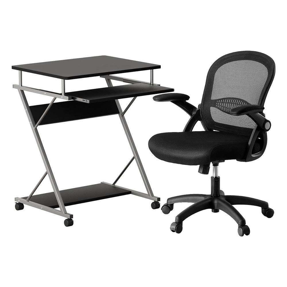 Artiss Computer Desk Mesh Office Chair Set Desks with Keyboard Shelf Try Black