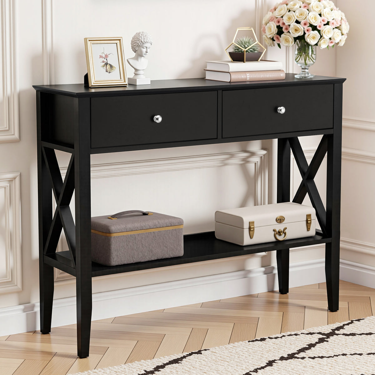 Artiss Console Table 2 Drawers 100CM Black